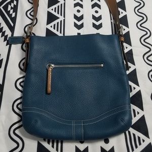Coach leather crossbody teal and brown